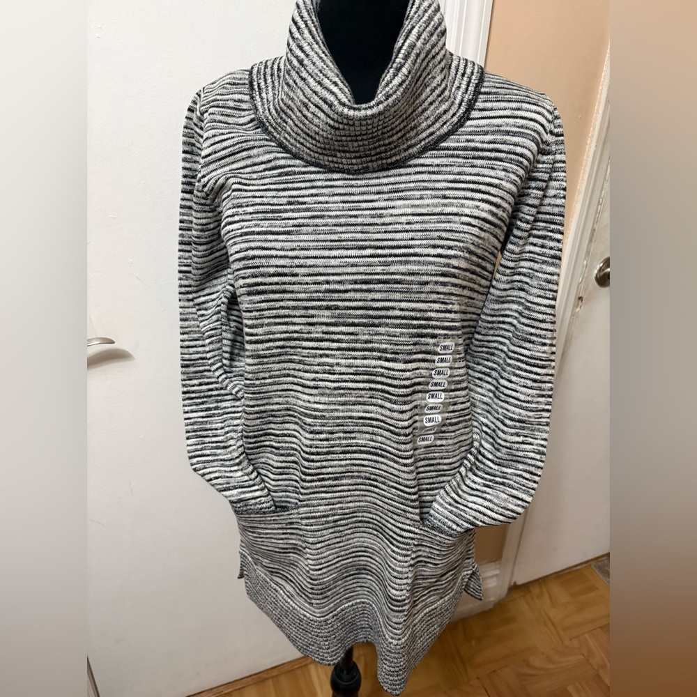Eight Eight Eight Gray and Black Striped Cowl Neck Sweater